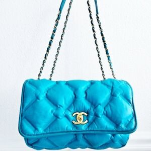 Chanel Turquoise Blue Quilted Calfskin Single Flap Bag